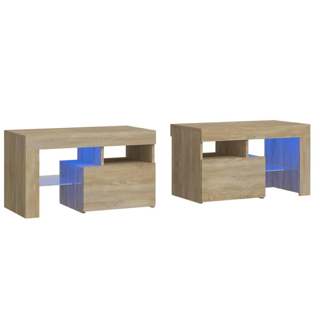 vidaXL 2X Bedside Cabinets with LED Lights Home Indoor Bedroom Nightstand Bed Telephone Stand End Side Table Cabinet Furniture Sonoma Oak